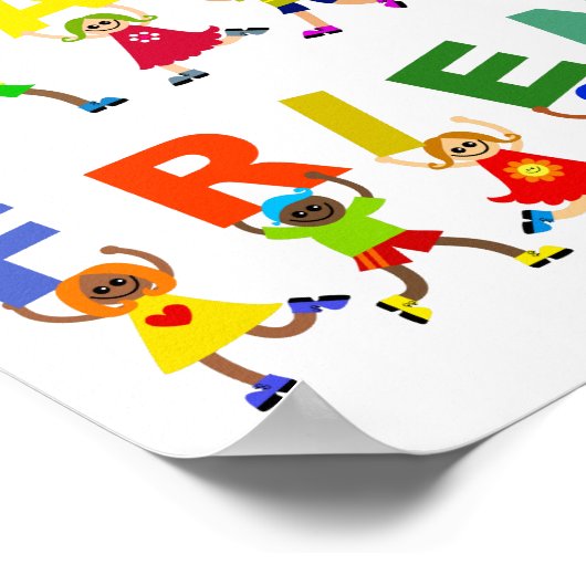 ハッピーフレンズかわいい漫画ダイバーシティキッズ文字 ポスター (角)