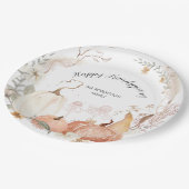 ハッピーフレンドリーカボチャ秋フローラ水彩 ペーパープレート (アングル)