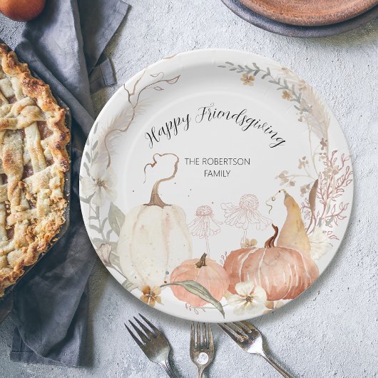 ハッピーフレンドリーカボチャ秋フローラ水彩 ペーパープレート