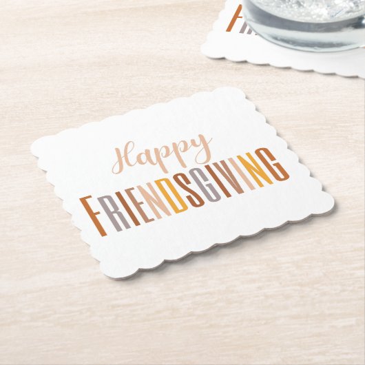 ハッピーフレンドリージングサンクスギビングタイポグラフィ秋 ペーパーコースター (アングル)