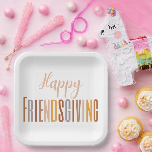 ハッピーフレンドリージングサンクスギビングタイポグラフィ秋 ペーパープレート (パーティー)