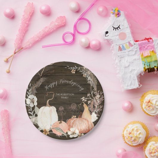 ハッピーフレンドリー秋パンプキンウォーターカラーフローラ ペーパープレート (パーティー)