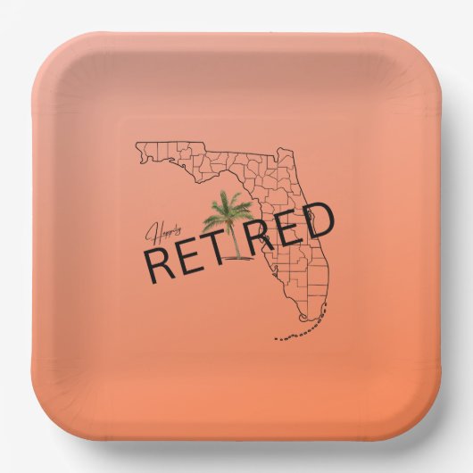 ハッピーフ退職したロリダマップとトロピカルパーム ペーパープレート (正面)