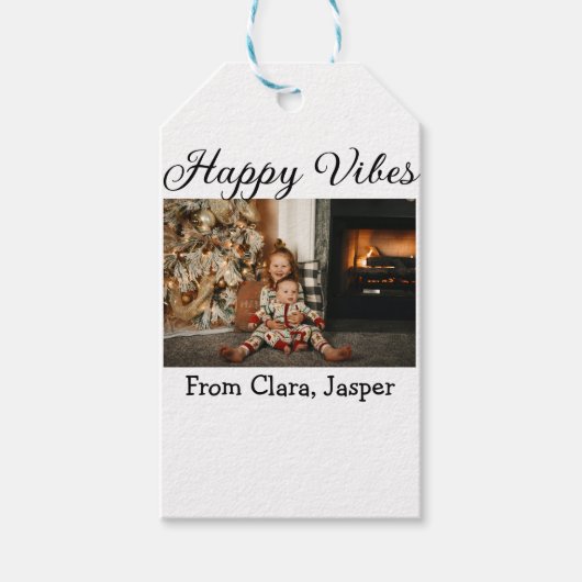 ハッピーブキッズファミリークリスマスフォト招待状 ギフトタグ (正面)