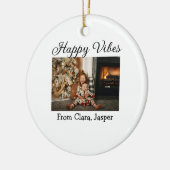 ハッピーブキッズファミリークリスマスフォト招待状 セラミックオーナメント (左)