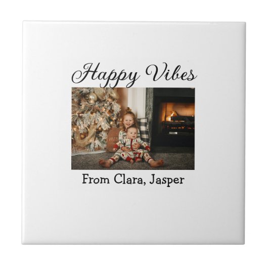 ハッピーブキッズファミリークリスマスフォト招待状 タイル (正面)