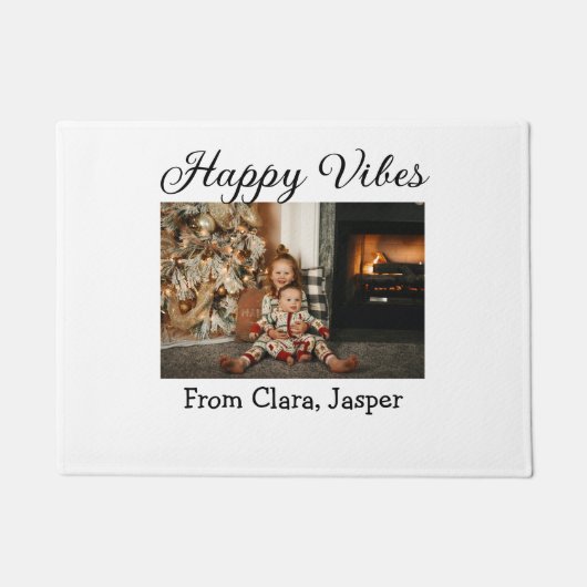 ハッピーブキッズファミリークリスマスフォト招待状 ドアマット (正面)