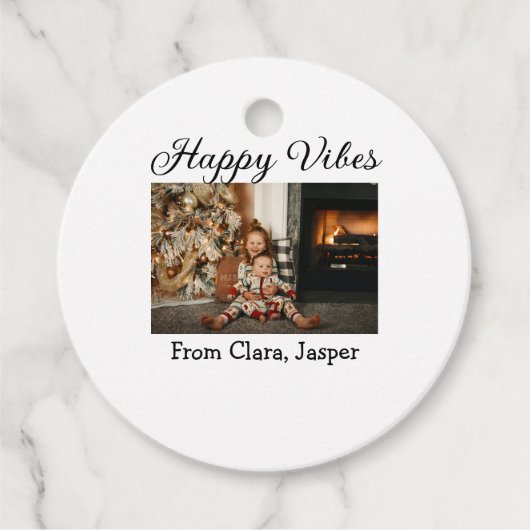 ハッピーブキッズファミリークリスマスフォト招待状 フェイバータグ (正面)