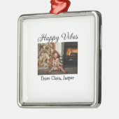 ハッピーブキッズファミリークリスマスフォト招待状 メタルオーナメント (左)