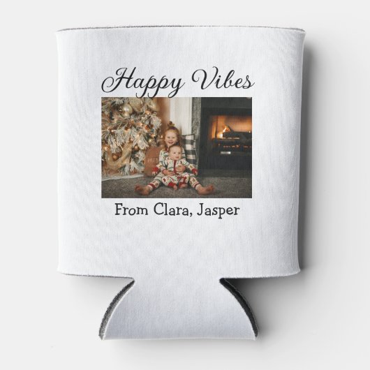 ハッピーブキッズファミリークリスマスフォト招待状 缶クーラー (正面)