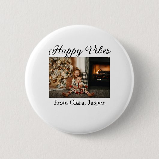 ハッピーブキッズファミリークリスマスフォト招待状 缶バッジ (正面)