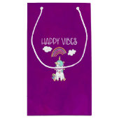 ハッピーブスタイポグラフィかわいい笑顔ユニコーン スモールペーパーバッグ (裏面)