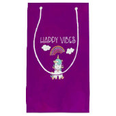 ハッピーブスタイポグラフィかわいい笑顔ユニコーン スモールペーパーバッグ (正面)