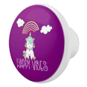 ハッピーブスタイポグラフィかわいい笑顔ユニコーン セラミックノブ (右)