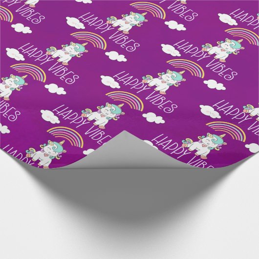 ハッピーブスタイポグラフィかわいい笑顔ユニコーン ラッピングペーパー (コーナー)