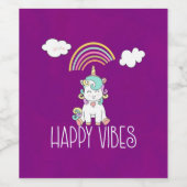 ハッピーブスタイポグラフィかわいい笑顔ユニコーン ワインラベル (シングルラベル)