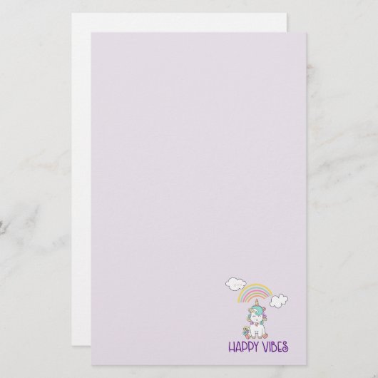 ハッピーブスタイポグラフィかわいい笑顔ユニコーン 便箋 (正面/裏面)