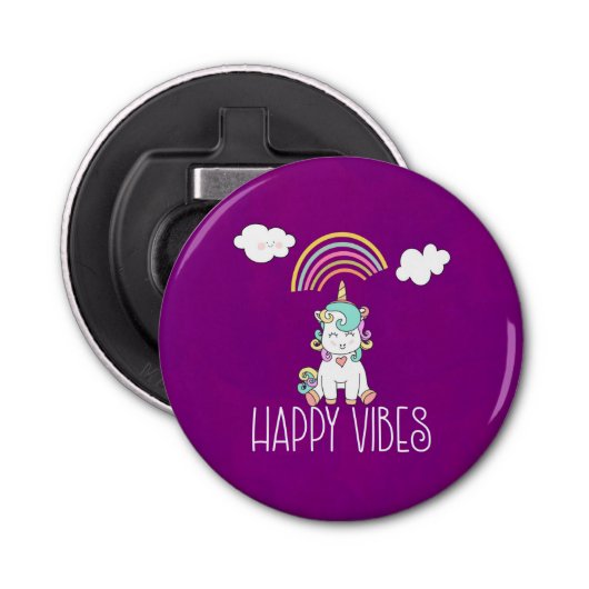 ハッピーブスタイポグラフィかわいい笑顔ユニコーン 栓抜き (正面)