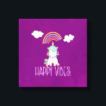 ハッピーブスタイポグラフィ素晴らしレインボー&ユニコーン キャンバスプリント<br><div class="desc">ユニコーンの愛らしいスケッチとキャンバスプリント素晴らしは、そのお尻に座って平和で幸せだった。かわいいフワフワの雲とカラフルの虹。文字は言う: Happy Vibes。素晴らし陽性ピンクがかった紫色の水色の背景に設定。</div>