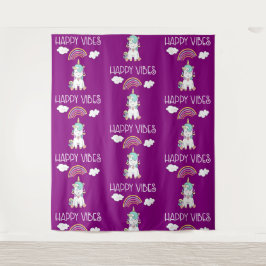 ハッピーブスタイポグラフィ素晴らしレインボー&ユニコーン タペストリー