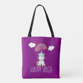 ハッピーブスタイポグラフィ素晴らしレインボー&ユニコーン トートバッグ (裏面)