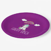 ハッピーブスタイポグラフィ素晴らしレインボー&ユニコーン ペーパープレート (アングル)