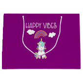 ハッピーブスタイポグラフィ素晴らしレインボー&ユニコーン ラージペーパーバッグ (正面)