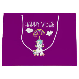 ハッピーブスタイポグラフィ素晴らしレインボー&ユニコーン ラージペーパーバッグ