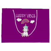 ハッピーブスタイポグラフィ素晴らしレインボー&ユニコーン ラージペーパーバッグ (裏面)