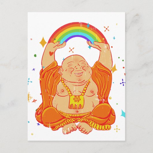 ハッピーブッダと虹の葉書 ポストカード (正面)