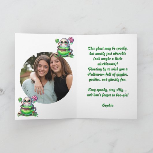 ハッピーブデイかわいい幽霊フォトハロウィンカード カード (内部)
