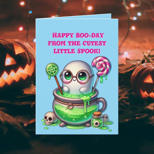 ハッピーブデイかわいい幽霊フォトハロウィンカード カード