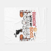 ハッピーブデイ幽霊猫PNG – 可愛不気味いオーバーサイズ フリースブランケット (正面(横))