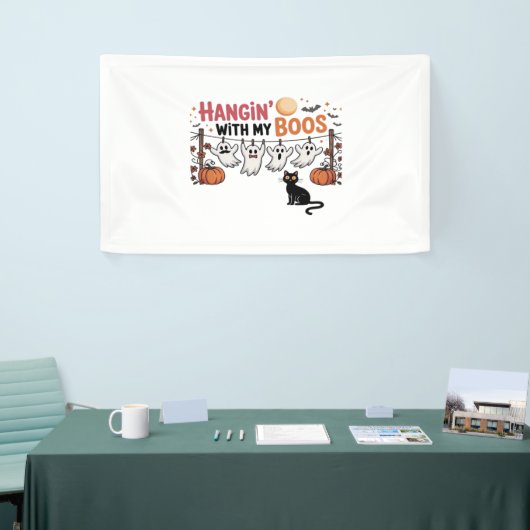 ハッピーブデイ幽霊猫PNG – 可愛不気味いオーバーサイズ 横断幕 (トレードショー)