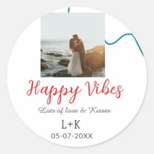 ハッピーブホリデーカップル名結婚の日付の赤 ラウンドシール