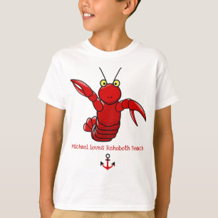 ハッピーブライトレッドロブスターIラブレホブトビーチDE Tシャツ