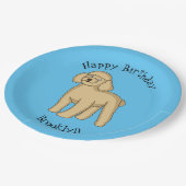 ハッピーブラウンプードル漫画イラストレーション ペーパープレート (アングル)