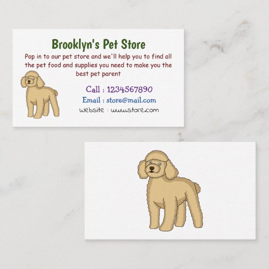 ハッピーブラウンプードル漫画イラストレーション 名刺 (正面/裏面)