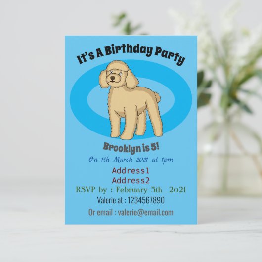 ハッピーブラウンプードル漫画イラストレーション 招待状 (スタンド正面)