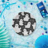 ハッピーブラック&ホワイトハロウィーン幽霊 ペーパープレート (パーティー)