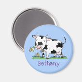 ハッピーブラック&ホワイト牛の漫画イラストレーション マグネット (正面/裏面)