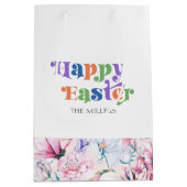 ハッピーブランチタイポグラフィパステルフラワーズパターン ミディアムペーパーバッグ (正面)