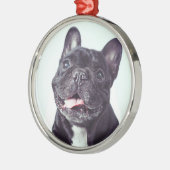 ハッピーブルドッグフランスのポートレート メタルオーナメント (左)