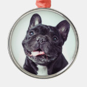ハッピーブルドッグフランスのポートレート メタルオーナメント (正面)