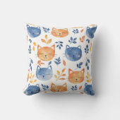 ハッピーブルーオレンジウォーターカラーキャット顔 クッション (正面)