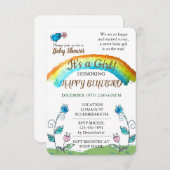 ハッピーブルーバードベビーシャワー 招待状 (正面/裏面)