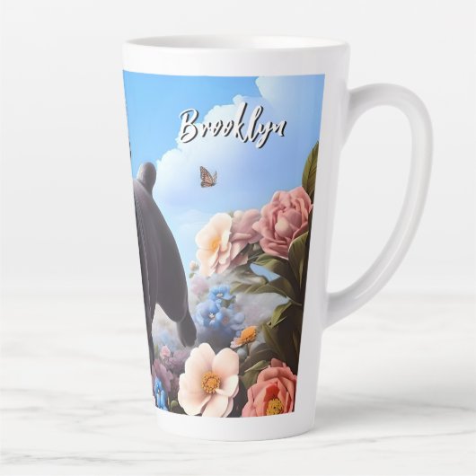 ハッピーブルーフランスのブルドッグ&フラワーズ カフェラテマグ (右)