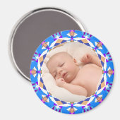 ハッピーブルー男の赤ちゃんガールグランペアレントのギフトフォト マグネット (正面/裏面)