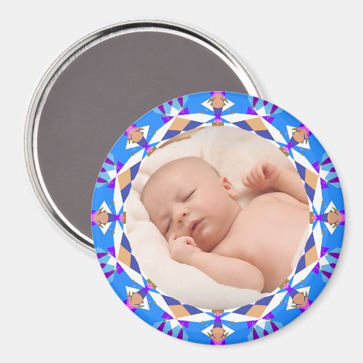 ハッピーブルー男の赤ちゃんガールグランペアレントのギフトフォト マグネット (正面/裏面)