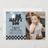 ハッピーブー・フォールボーイ 1歳の誕生日パーティーの写真 招待状 (正面)